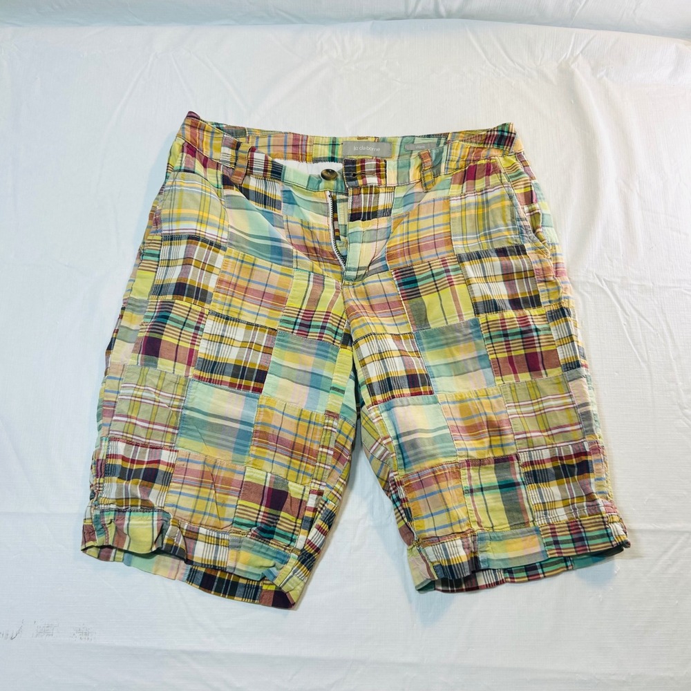 Liz Claiborne Sloane Patchwork Madras Plaid Shorts Womens‎ Multi-Color Cotton 31